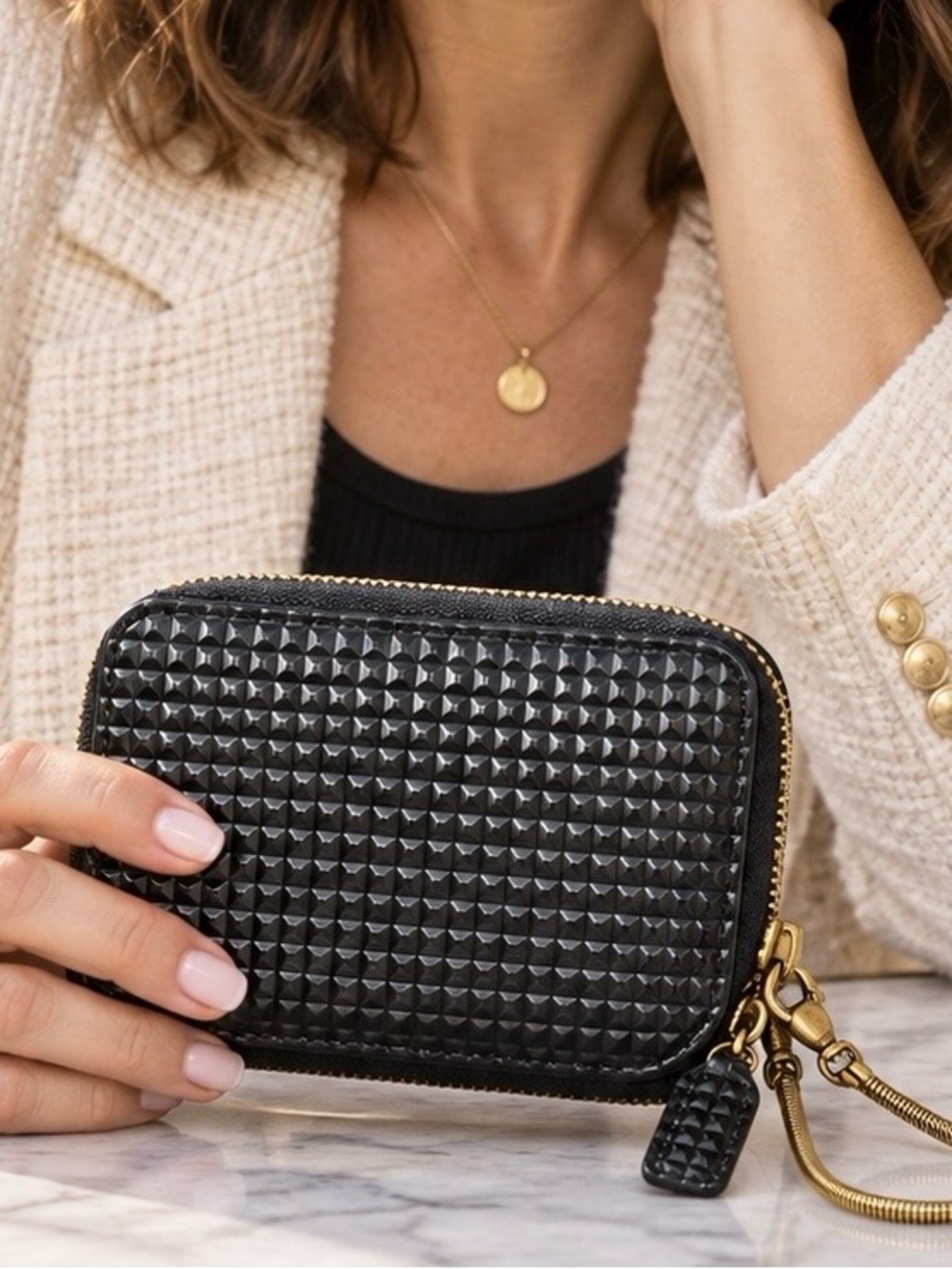 ShoeMint Black Textured Zip-Around Wallet Wristlet